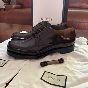 Gucci Bayard Oxford Dress Shoe 7.5 brown patent leather NEW
